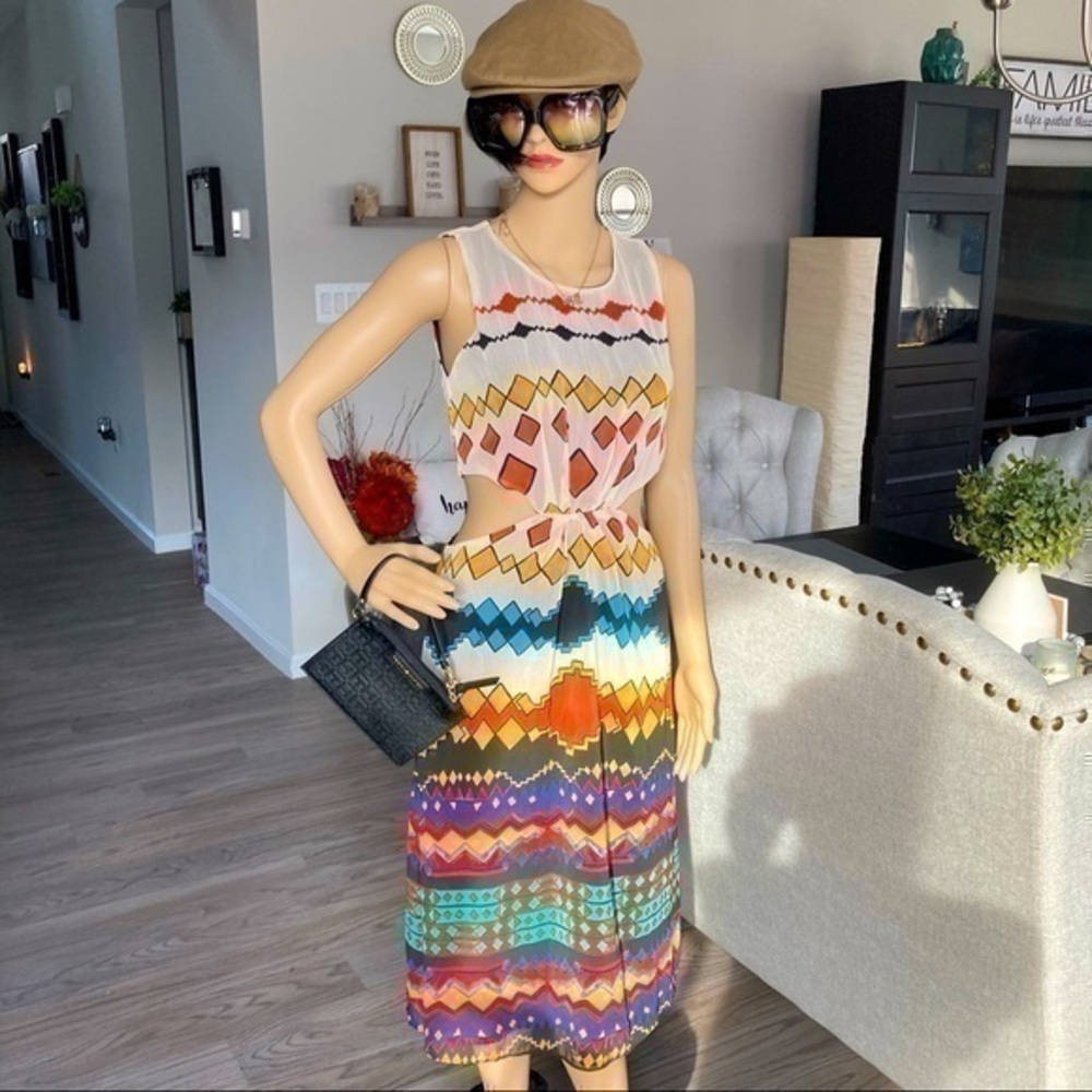 ✨ Zara Aztec boho abstract cut-out sleeveless summer dress 👗 | M